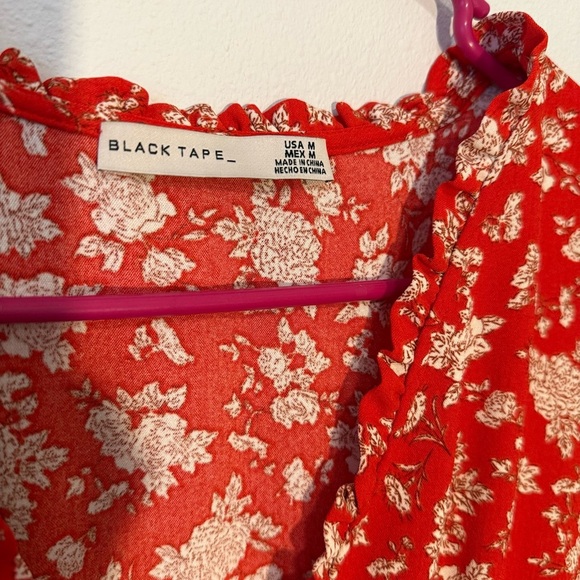 Black Tape Women’s Red Flowy Faux Wrap Midi Dress - Picture 3 of 8